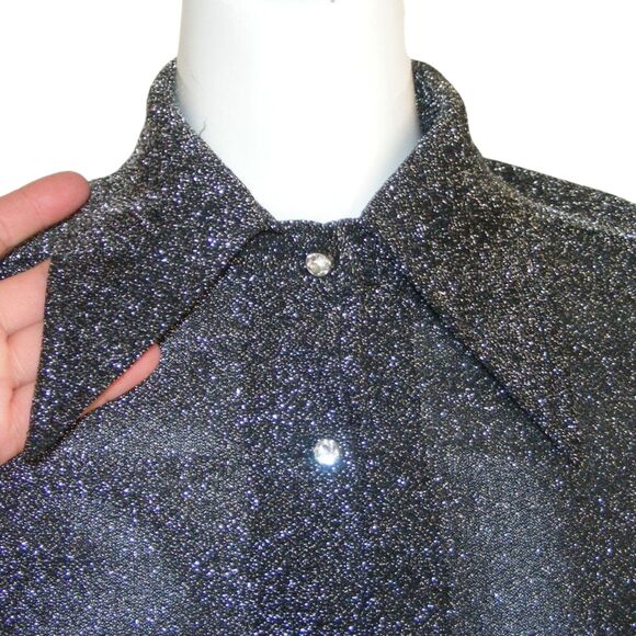 Vintage Top/Shirt-Jacket Set, S, 2pc, Silvery Sparkle, Rhinestone Buttons - Picture 9 of 12